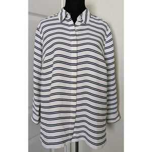 Talbots Top Womens 2XP Petite Button Up Roll Tab Sleeves Striped Collared Blouse